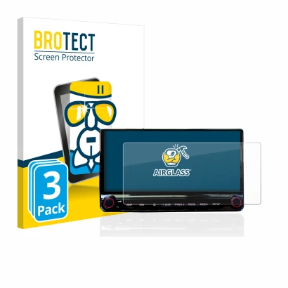 Front side of a product packaging with the brand logo BROTECT. Next to it is the device Kia XCeed 2019 Infotainment System 10.