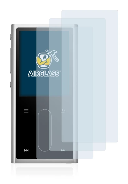 Image of the device FiiO M3K with a wide variety of screen protectors.