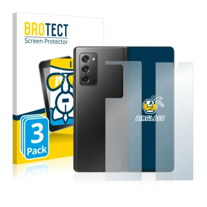 Front side of a product packaging with the brand logo BROTECT. Next to it is the device Samsung Galaxy Z Fold 2 5G (Front+Back