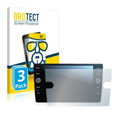 Front side of a product packaging with the brand logo BROTECT. Next to it is the device Volkswagen Tiguan Discover Media 8" 20