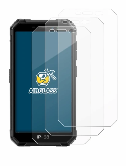Image of the device Ulefone Armor X6 with a wide variety of screen protectors.