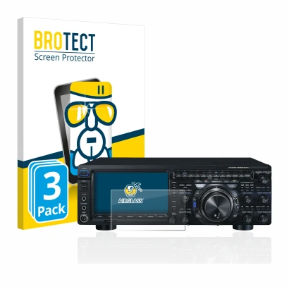 Front side of a product packaging with the brand logo BROTECT. Next to it is the device Yaesu FT-DX101D shown with the corresp