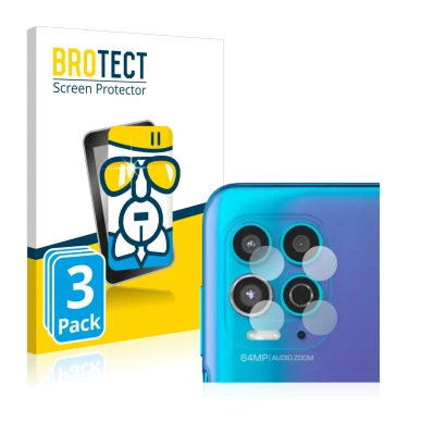 Front side of a product packaging with the brand logo BROTECT. Next to it is the device Motorola Moto G100 (ONLY Camera Lens) 