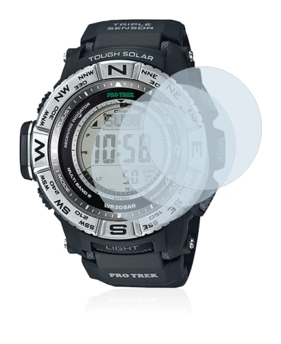 Image of the device Casio Pro Trek PRW-3500-1 with a wide variety of screen protectors.