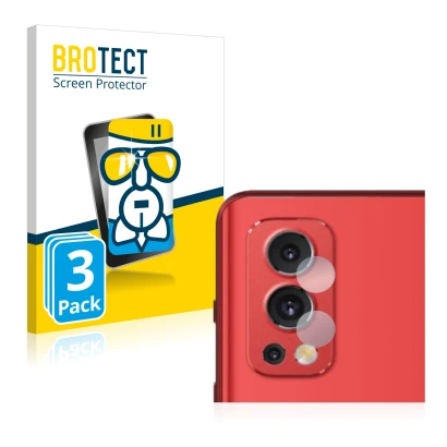 Front side of a product packaging with the brand logo BROTECT. Next to it is the device OnePlus Nord 2 5G (ONLY Camera Lens) s