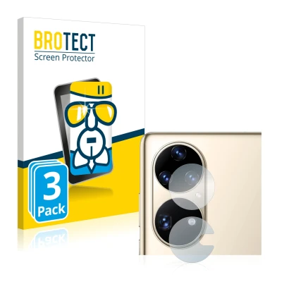 Front side of a product packaging with the brand logo BROTECT. Next to it is the device Huawei P50 Pro (ONLY Camera Lens) show