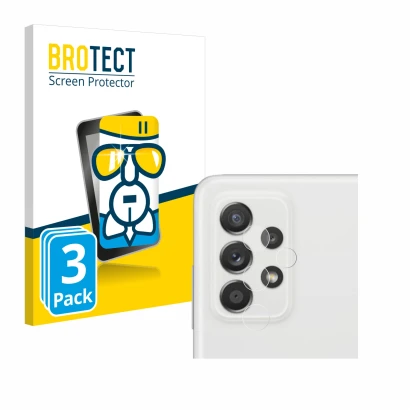 Front side of a product packaging with the brand logo BROTECT. Next to it is the device Samsung Galaxy A52s 5G (ONLY Camera Le