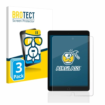 Front side of a product packaging with the brand logo BROTECT. Next to it is the device Apple iPad 10.2" WiFi 2021 (9th Gen.) 