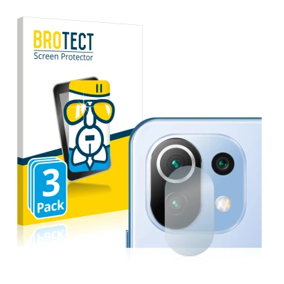 Front side of a product packaging with the brand logo BROTECT. Next to it is the device Xiaomi 11 Lite 5G NE (ONLY Camera Lens