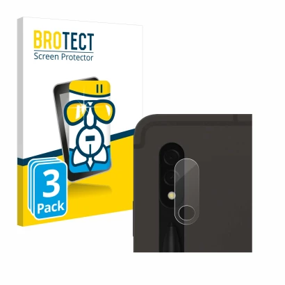Front side of a product packaging with the brand logo BROTECT. Next to it is the device Samsung Galaxy Tab S8 5G (ONLY Camera