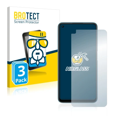 Front side of a product packaging with the brand logo BROTECT. Next to it is the device Oppo A76 shown with the corresponding