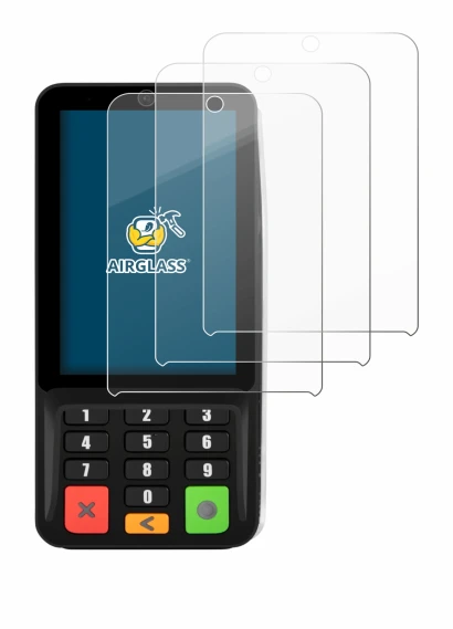 Image of the device Pax A35 with a wide variety of screen protectors.