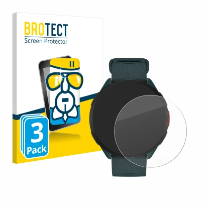 Front side of a product packaging with the brand logo BROTECT. Next to it is the device Polar Pacer shown with the correspondi