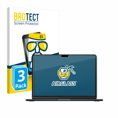 Front side of a product packaging with the brand logo BROTECT. Next to it is the device Apple MacBook Air 13