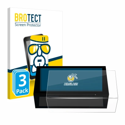 Front side of a product packaging with the brand logo BROTECT. Next to it is the device Peugeot 308 2022 Infotainment System 1