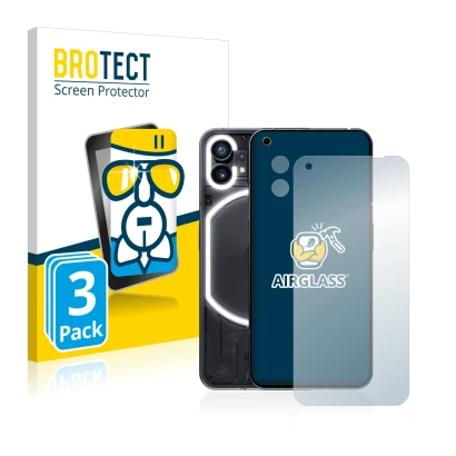 Front side of a product packaging with the brand logo BROTECT. Next to it is the device Nothing Phone (1) (Front+Camera) shown