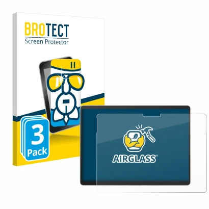 Front side of a product packaging with the brand logo BROTECT. Next to it is the device Microsoft Surface Pro 9 shown with the