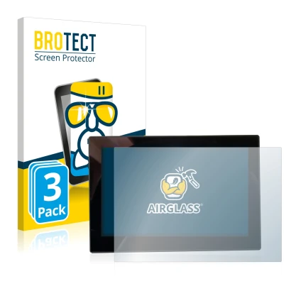 Front side of a product packaging with the brand logo BROTECT. Next to it is the device MG 4 7-Zoll Digitales Instrumentendisp