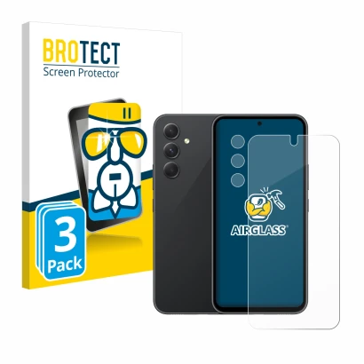 Front side of a product packaging with the brand logo BROTECT. Next to it is the device Samsung Galaxy A54 5G (Front+Camera) s