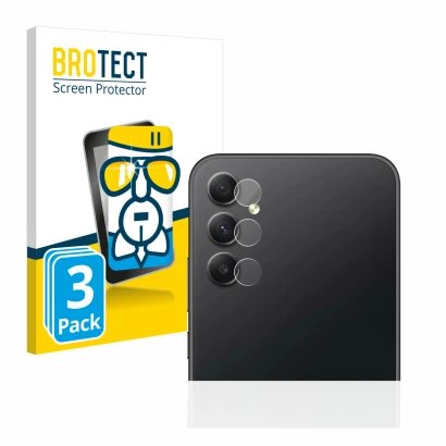 Front side of a product packaging with the brand logo BROTECT. Next to it is the device Samsung Galaxy A34 5G (ONLY Camera Len