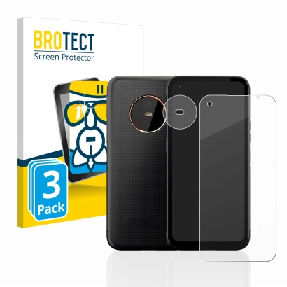Front side of a product packaging with the brand logo BROTECT. Next to it is the device Gigaset GX6 (Front+Camera) shown with 