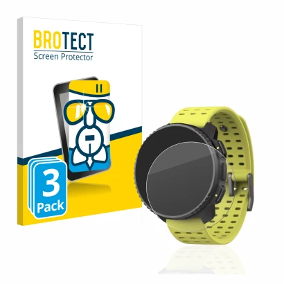 Front side of a product packaging with the brand logo BROTECT. Next to it is the device Suunto Vertical shown with the corresp