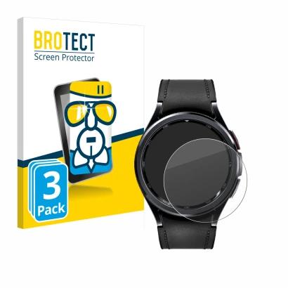 Front side of a product packaging with the brand logo BROTECT. Next to it is the device Samsung Galaxy Watch 6 Classic (43 mm)