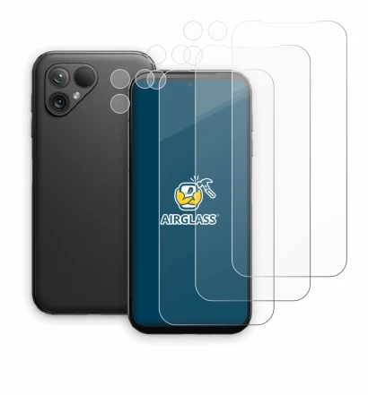 Image of the device Fairphone 5 (Front+Camera) with a wide variety of screen protectors.