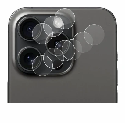Image of the device Apple iPhone 15 Pro (ONLY Camera Lens) with a wide variety of screen protectors.