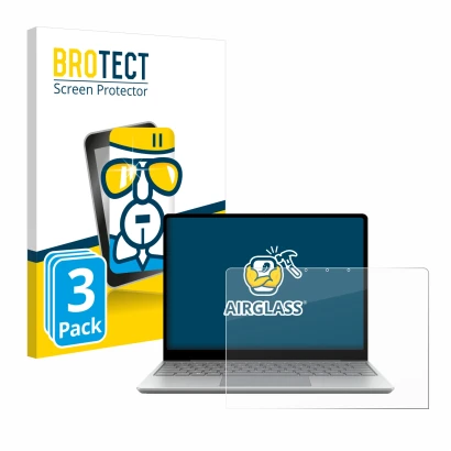 Front side of a product packaging with the brand logo BROTECT. Next to it is the device Microsoft Surface Laptop Go 3 Business