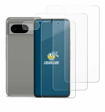 Image of the device Google Pixel 8 (Front+Camera) with a wide variety of screen protectors.