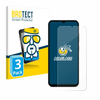 Front side of a product packaging with the brand logo BROTECT. Next to it is the device Ulefone Note 16 Pro shown with the cor