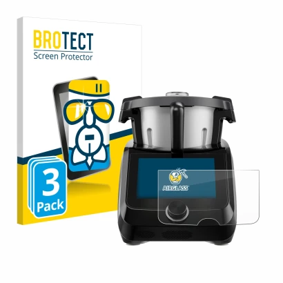 Front side of a product packaging with the brand logo BROTECT. Next to it is the device SilverCrest Monsieur Cuisine Smart BLA