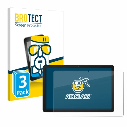 Front side of a product packaging with the brand logo BROTECT. Next to it is the device Samsung Galaxy Tab A9 Plus 5G shown wi