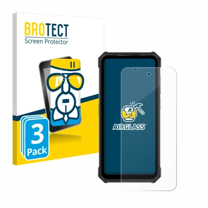 Front side of a product packaging with the brand logo BROTECT. Next to it is the device Ulefone Armor 24 shown with the corres