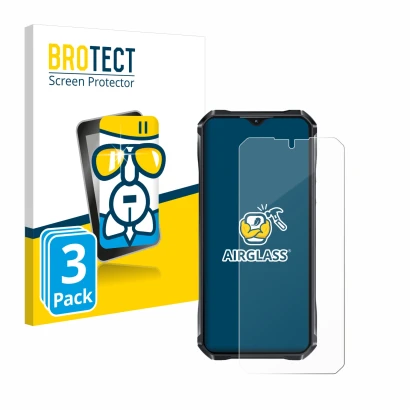 Front side of a product packaging with the brand logo BROTECT. Next to it is the device Oukitel WP33 Pro shown with the corres