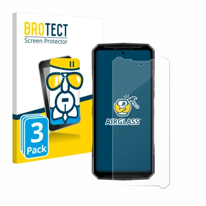 Front side of a product packaging with the brand logo BROTECT. Next to it is the device Doogee DK10 shown with the correspondi