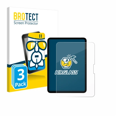 Front side of a product packaging with the brand logo BROTECT. Next to it is the device Apple iPad Pro 11" 2024 shown with the