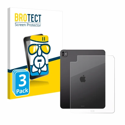 Front side of a product packaging with the brand logo BROTECT. Next to it is the device Apple iPad Pro 13" WiFi 2024 (Back) sh