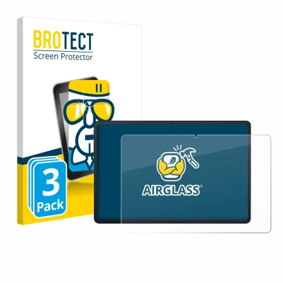 Front side of a product packaging with the brand logo BROTECT. Next to it is the device Blackview Tab 90 WiFi shown with the c