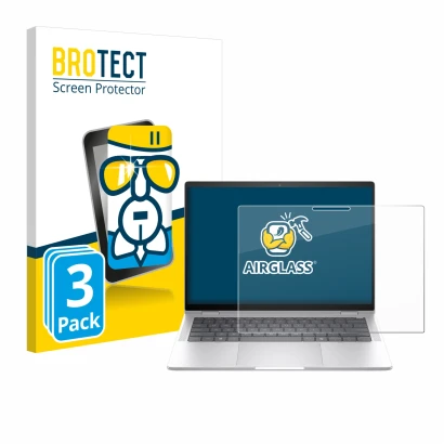 Front side of a product packaging with the brand logo BROTECT. Next to it is the device HP EliteBook x360 1040 14 G11 2-in-1 s