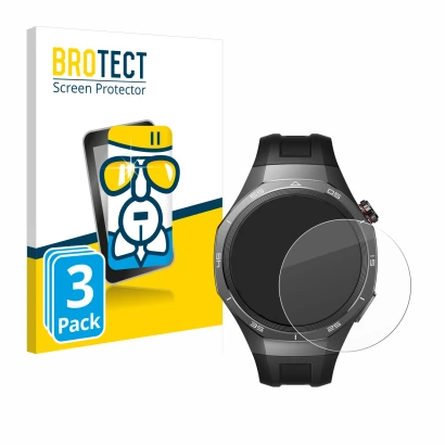 Front side of a product packaging with the brand logo BROTECT. Next to it is the device Huawei Watch GT 5 Pro (46 mm) shown wi