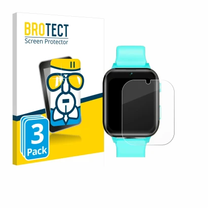 Front side of a product packaging with the brand logo BROTECT. Next to it is the device Clleylise Kids Smartwatch 1.7" shown w
