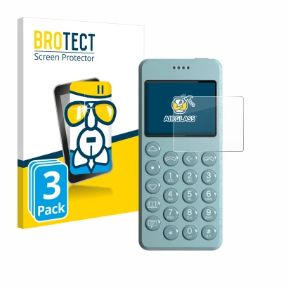 Front side of a product packaging with the brand logo BROTECT. Next to it is the device Punkt MP02 shown with the correspondin