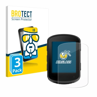 Front side of a product packaging with the brand logo BROTECT. Next to it is the device Garmin Edge 840 Solar shown with the c