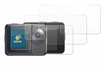 Image of the device Akaso Brave 7 LE with a wide variety of screen protectors.