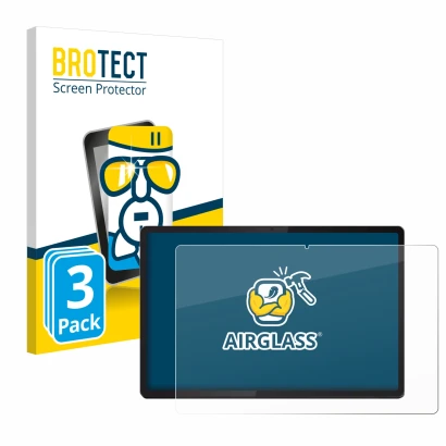 Front side of a product packaging with the brand logo BROTECT. Next to it is the device Lenovo Idea Tab Pro 12.7" shown with t