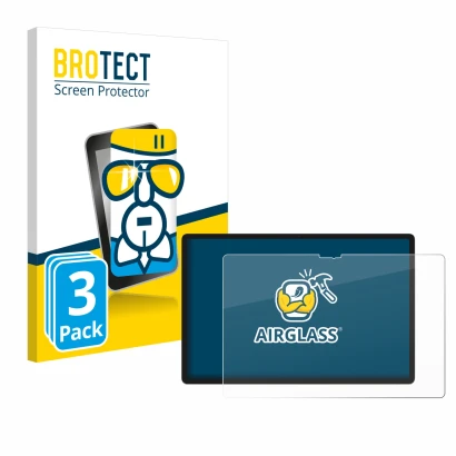 Front side of a product packaging with the brand logo BROTECT. Next to it is the device Lenovo Yoga Tab 2025 shown with the co