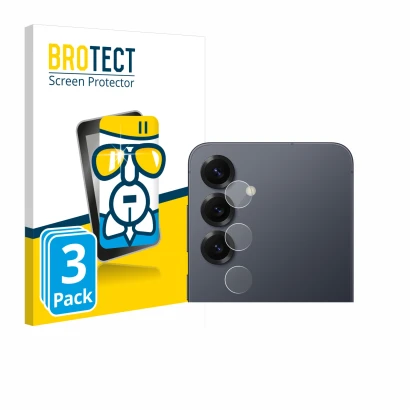 Front side of a product packaging with the brand logo BROTECT. Next to it is the device Samsung Galaxy S25 (ONLY Camera Lens) 