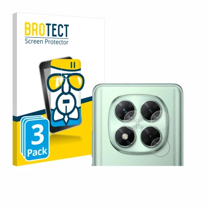 Front side of a product packaging with the brand logo BROTECT. Next to it is the device Xiaomi Poco X7 (ONLY Camera) shown wit